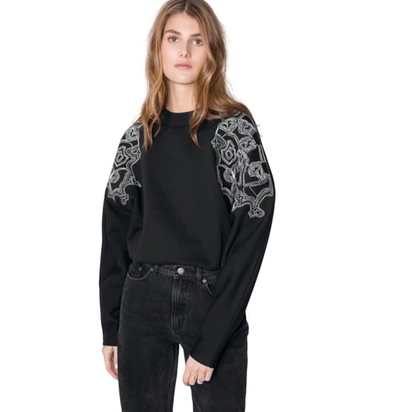 anthropologie & Other Stories Tops - Anthropologie & Other Stories Black Embroidered Sweatshirt Pullover Top US 4
